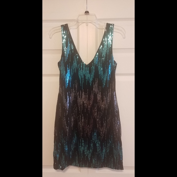 As U Wish teal & gunmetal sequin cocktail dress - Picture 2 of 8